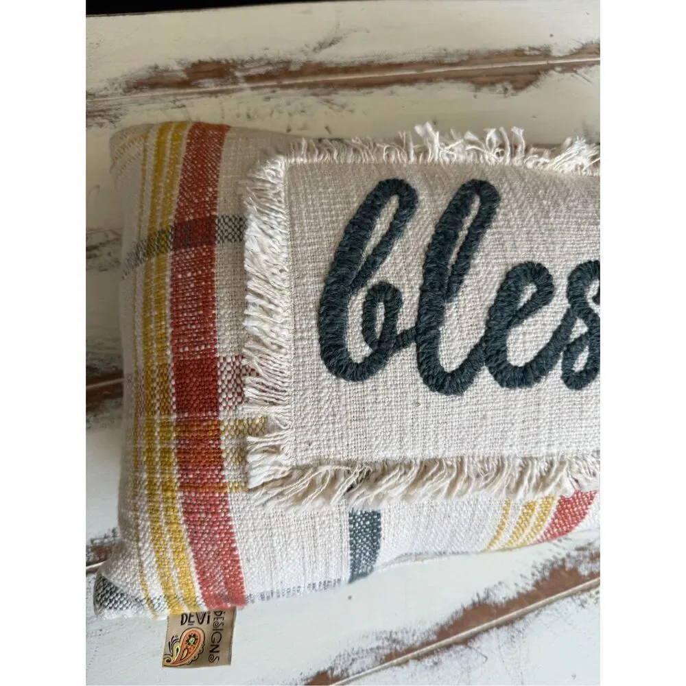 Devi Designs Blessed Plaid Pillow 24x14”